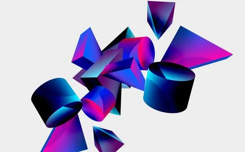 3d vector minimalist geometric abstract background. Triangle, cylinder, pyramid 스톡 일러스트