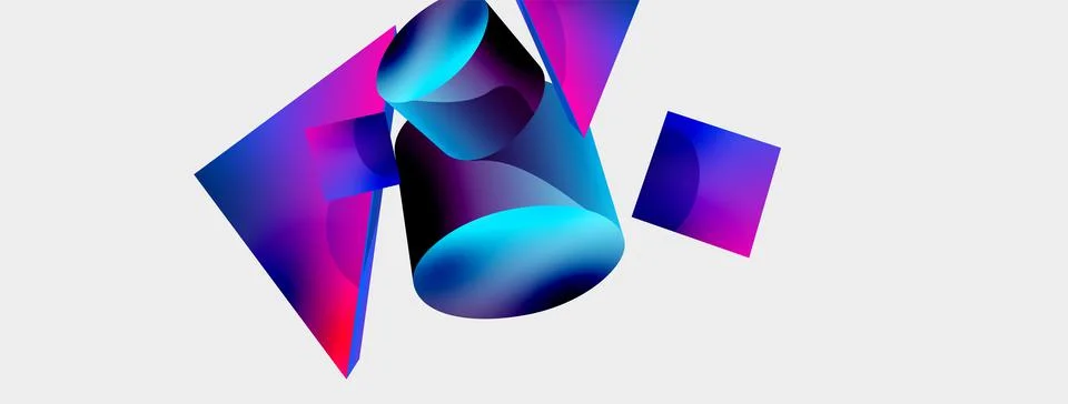 3d vector minimalist geometric abstract background. Triangle, cylinder, pyramid Stock Illustration