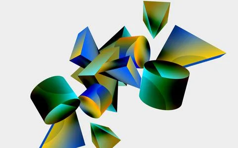 3d vector minimalist geometric abstract background. Triangle, cylinder, pyramid Illustrazione stock