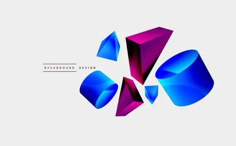 3d vector minimalist geometric abstract background. Triangle, cylinder, pyramid Stock Illustration