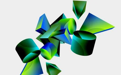 3d vector minimalist geometric abstract background. Triangle, cylinder, pyramid Illustrazione stock
