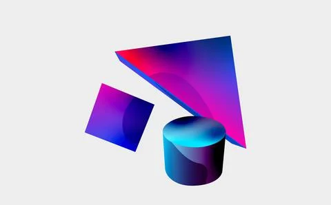 3d vector minimalist geometric abstract background. Triangle, cylinder, pyramid Stock Illustration