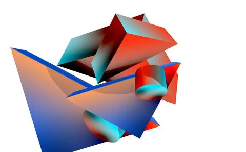 3d vector minimalist geometric abstract background. Triangle, cylinder, pyramid Stock Illustration