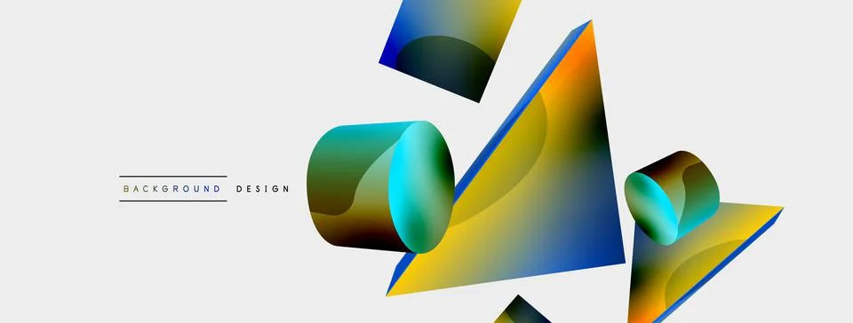 3d vector minimalist geometric abstract background. Triangle, cylinder, pyramid Stock Illustration