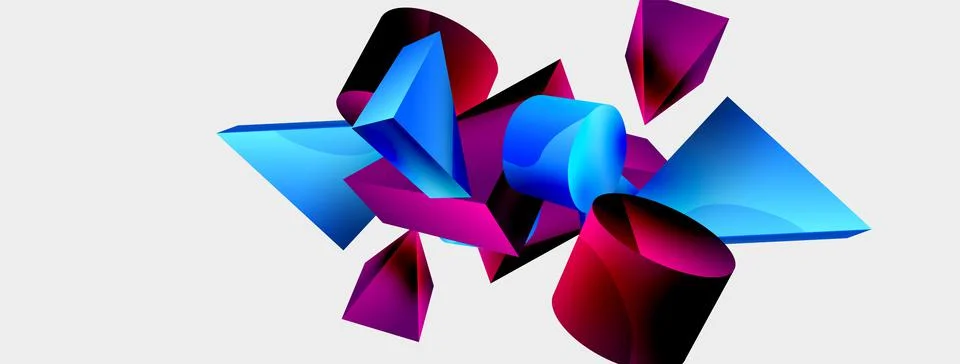 3d vector minimalist geometric abstract background. Triangle, cylinder, pyramid Illustrazione stock
