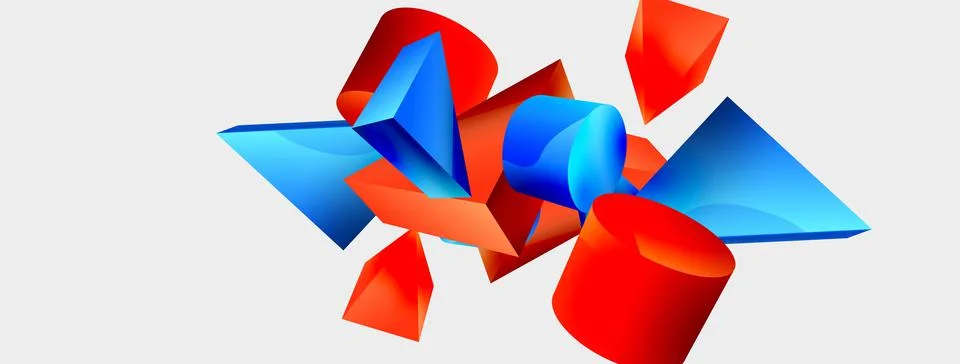 3d vector minimalist geometric abstract background. Triangle, cylinder, pyramid 스톡 일러스트