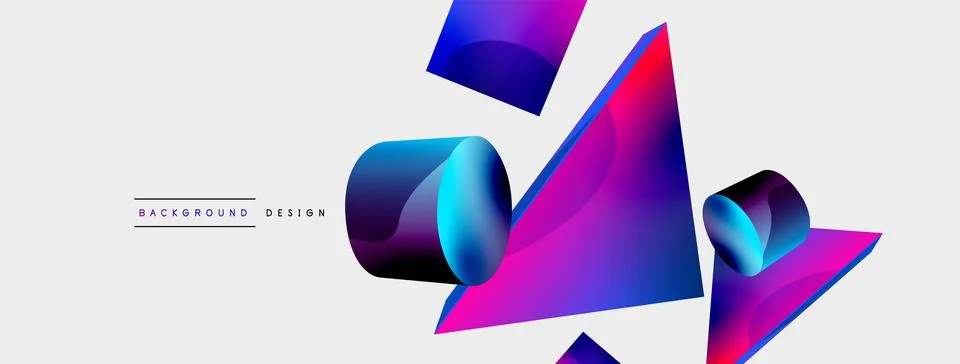 3d vector minimalist geometric abstract background. Triangle, cylinder, pyramid Stock Illustration
