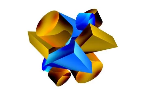 3d vector minimalist geometric abstract background. Triangle, cylinder, pyramid Stock Illustration