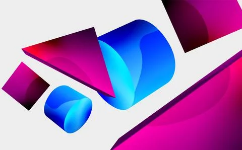 3d vector minimalist geometric abstract background. Triangle, cylinder, pyramid Stock Illustration