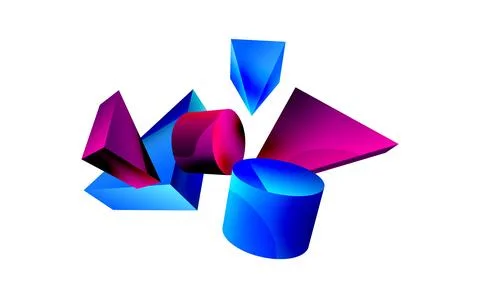 3d vector minimalist geometric abstract background. Triangle, cylinder, pyramid Illustrazione stock
