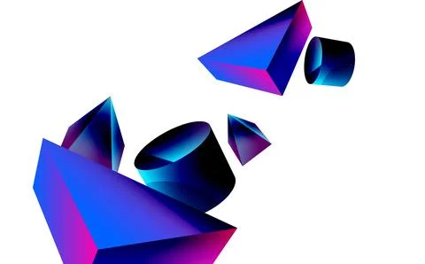 3d vector minimalist geometric abstract background. Triangle, cylinder, pyramid Illustrazione stock