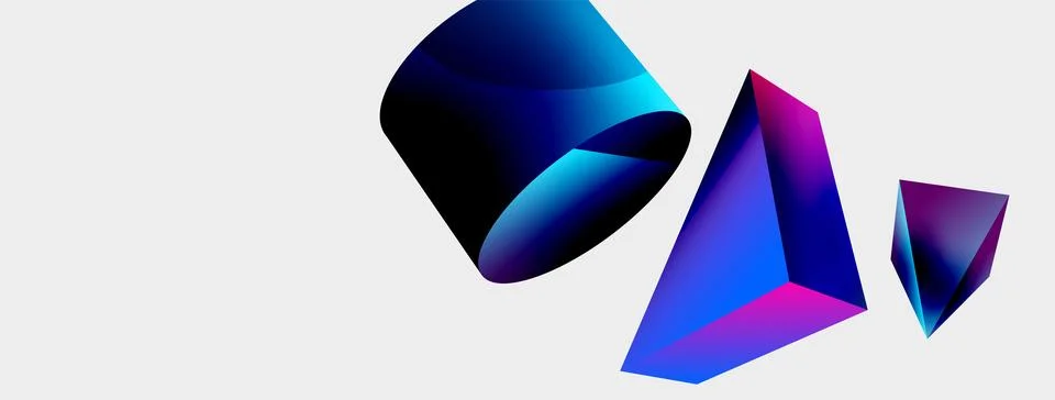 3d vector minimalist geometric abstract background. Triangle, cylinder, pyramid Illustrazione stock