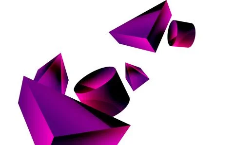 3d vector minimalist geometric abstract background. Triangle, cylinder, pyramid Stock Illustration