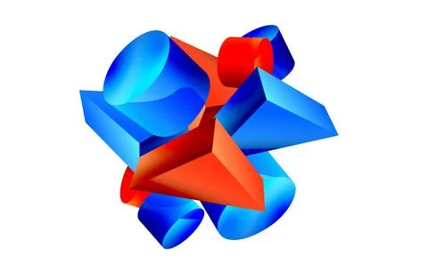 3d vector minimalist geometric abstract background. Triangle, cylinder, pyramid Stock Illustration