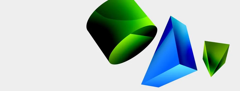 3d vector minimalist geometric abstract background. Triangle, cylinder, pyramid Stock Illustration