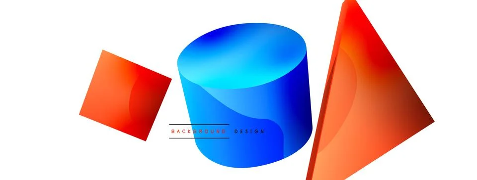 3d vector minimalist geometric abstract background. Triangle, cylinder, pyramid Illustrazione stock