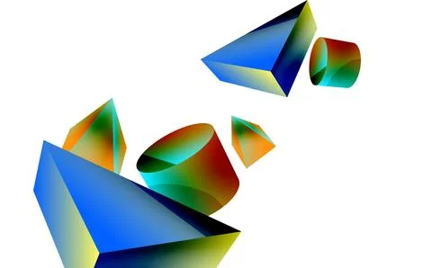 3d vector minimalist geometric abstract background. Triangle, cylinder, pyramid 스톡 일러스트
