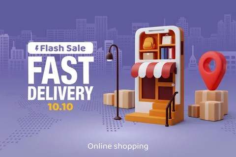 3d Vector Mobile Shopping, Online shopping on social media application. Stock Illustration