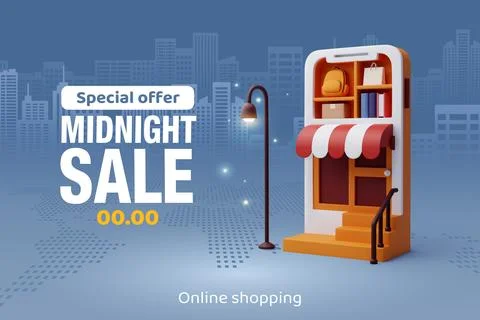 3d Vector Mobile Shopping, Online shopping on social media application. Stock Illustration