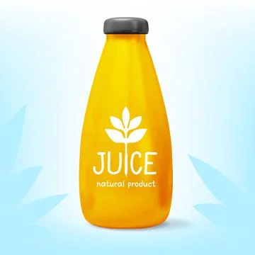 3d vector mockup of plastic realistic yellow bottle with juice and shadow on  Stock Illustration