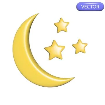 3d vector moon and star for design, printing, social networks Stock Illustration