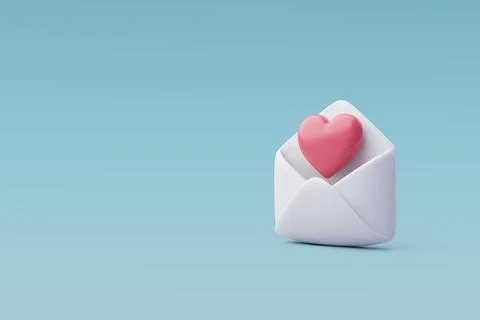 3d Vector Open Mail Letter with Heart. Anniversary, Valentine's Day Concept. Stock Illustration