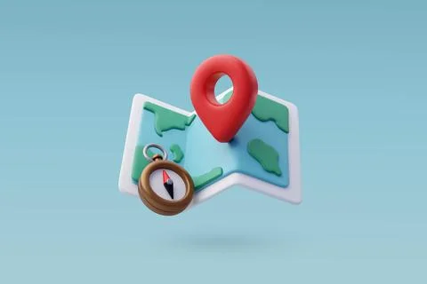 3d Vector Pin Map With Compass, Travel Tourism Trip Planning World Tour. Stock Illustration