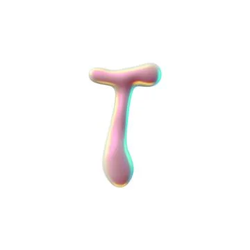 3D vector pink shiny letter t, made in a glossy style with a holographic Stock Illustration