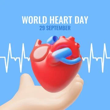 3D vector poster with heart on palm and heartbeat line. Stock Illustration
