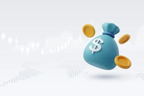 3D Vector Pouch Money bag and coins, Online payment, Business and finance Stock Illustration