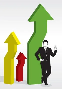 3D vector progress arrows with businessman beside Stock Illustration