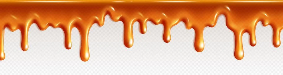 3d vector realistic dripping caramel sauce flow Stock Illustration