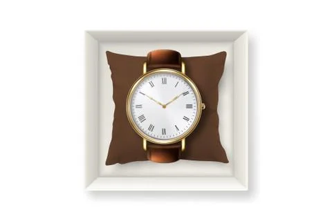 3d Vector Realistic Golden Classic Vintage Unisex Wrist Watch with Roman Stock Illustration