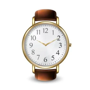 3d Vector Realistic Golden Classic Vintage Unisex Wrist Watch Icon Closeup Stock Illustration