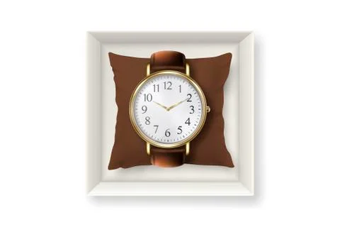 3d Vector Realistic Golden Classic Vintage Unisex Wrist Watch with Roman Stock Illustration