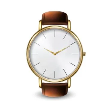 3d Vector Realistic Golden Classic Vintage Unisex Wrist Watch Icon Closeup Stock Illustration