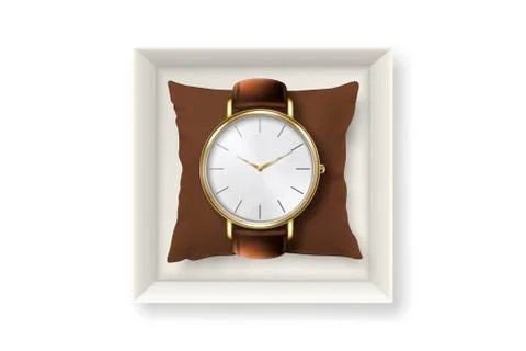 3d Vector Realistic Golden Classic Vintage Unisex Wrist Watch with Roman Stock Illustration
