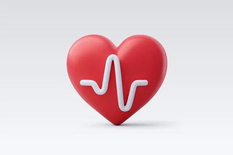 3d Vector Red heart with White pulse line, Heart pulse, Healthy lifestyle. Stock Illustration