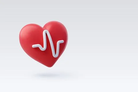 3d Vector Red heart with White pulse line, Heart pulse, Healthy lifestyle. Stock Illustration