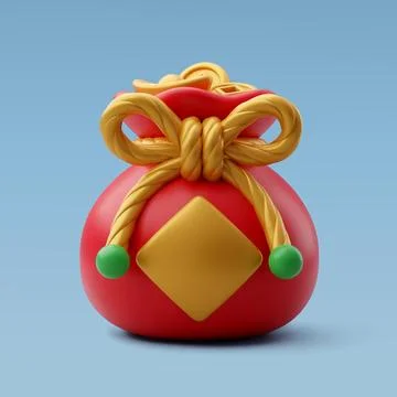 3d Vector Red luck money bag, Chinese New Year concept. Stock Illustration