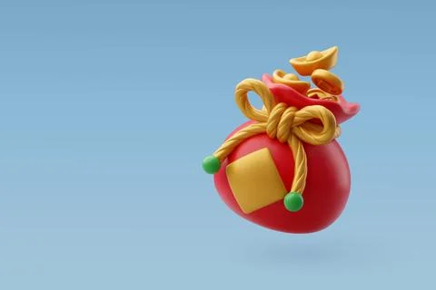 3d Vector Red luck money bag, Chinese New Year concept. Stock Illustration