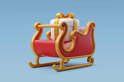 3d Vector Red Santa claus sleigh with gift box, Merry Christmas. Stock Illustration