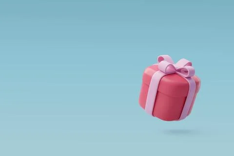 3d Vector of red valentine's day present gift box putting on blue. Stock Illustration