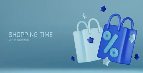 3d vector render online shopping bag using tags promotion or cash for future use Illustrazione stock