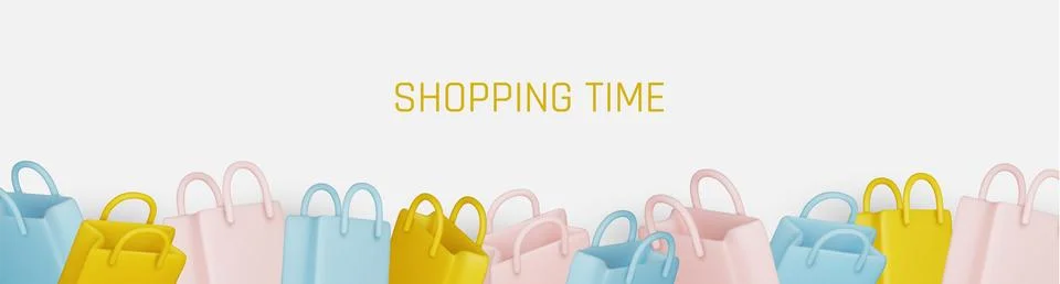 3d vector render online shopping bag using tags promotion or cash for future use Stock Illustration