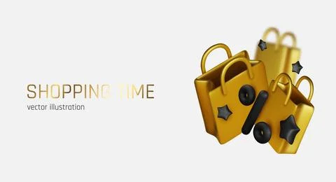 3d vector render online shopping bag using tags promotion or cash for future use Stock Illustration