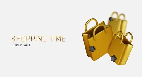 3d vector render online shopping bag using tags promotion or cash for future use Stock Illustration