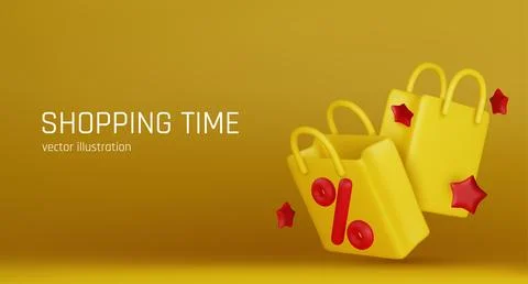 3d vector render online shopping bag using tags promotion or cash for future use Illustrazione stock
