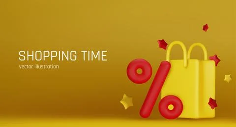 3d vector render online shopping bag using tags promotion or cash for future use Illustrazione stock