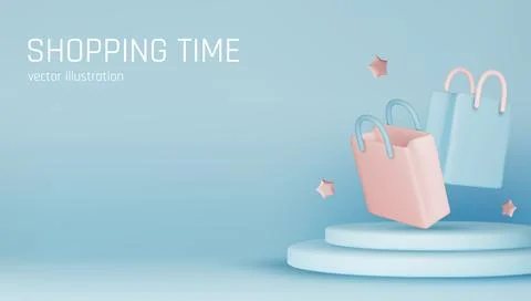 3d vector render online shopping bag using tags promotion or cash for future use Illustrazione stock